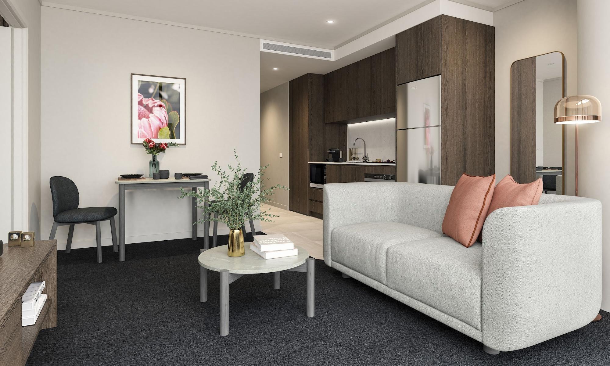 Oakwood Premier Melbourne Aparthotel Exterior foto The interior of a typical apartment at the new residential college
